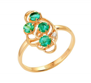 Gold ring with diamond and emerald