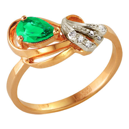 Gold ring with diamond and emerald