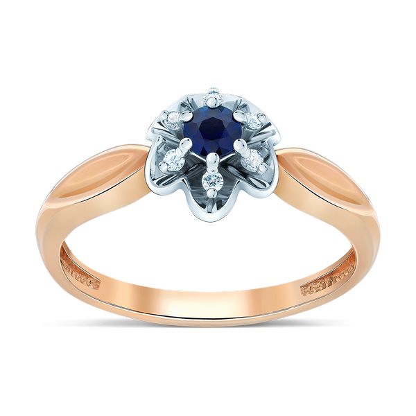 Gold ring with diamond and sapphire