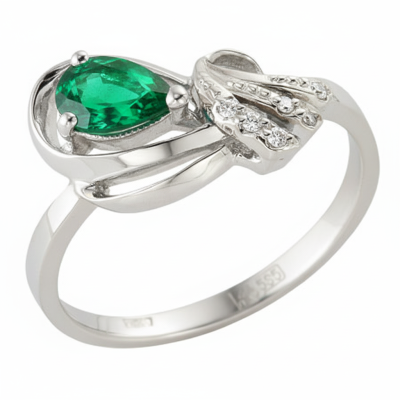 Kuldne sõrmus teemandi ja smaragdiga